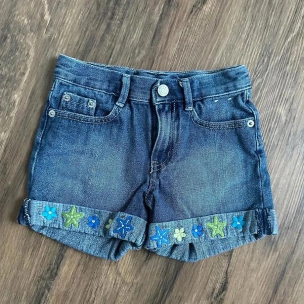 5‎ Gymboree Embroidered Starfish Flowers Jean Shorts